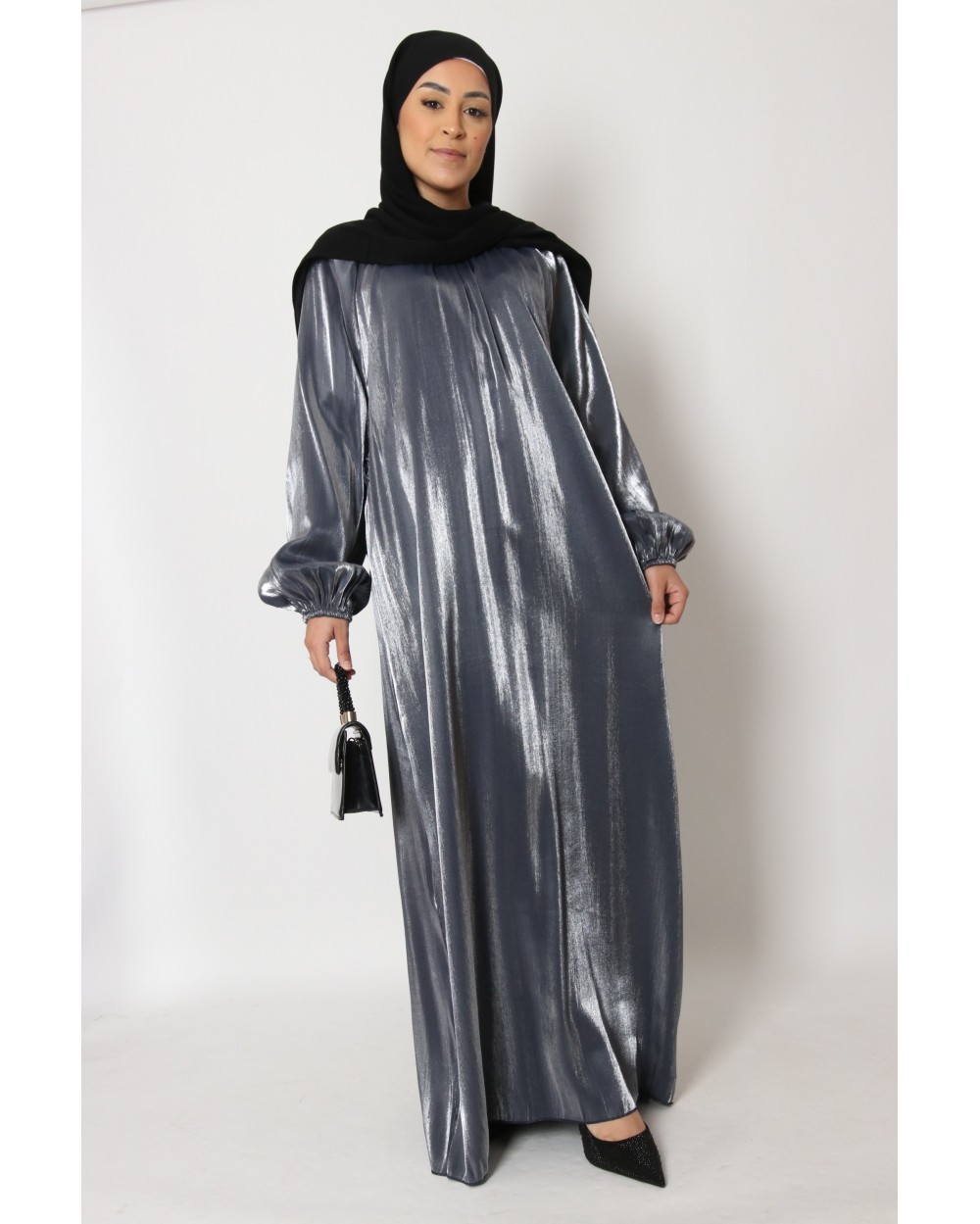 Puff sleeve metallic dress