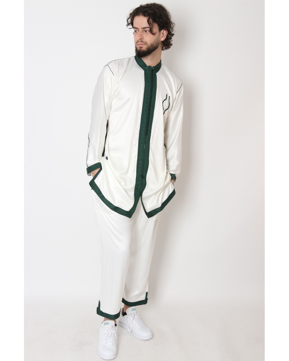Jabador homme marocain Blanc / Vert bouteille
