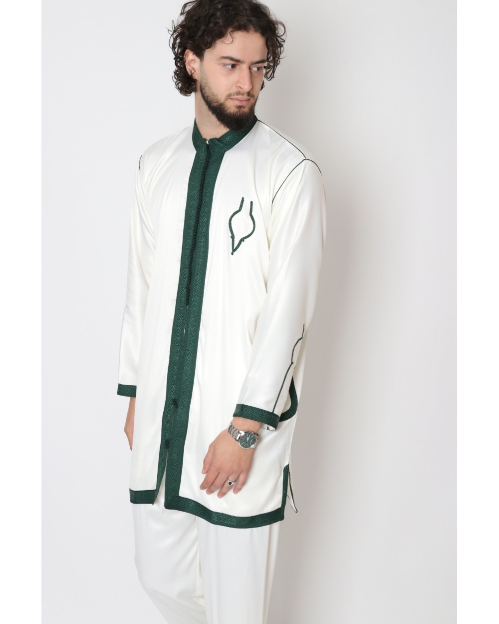 Jabador Moroccan man White / Bottle green