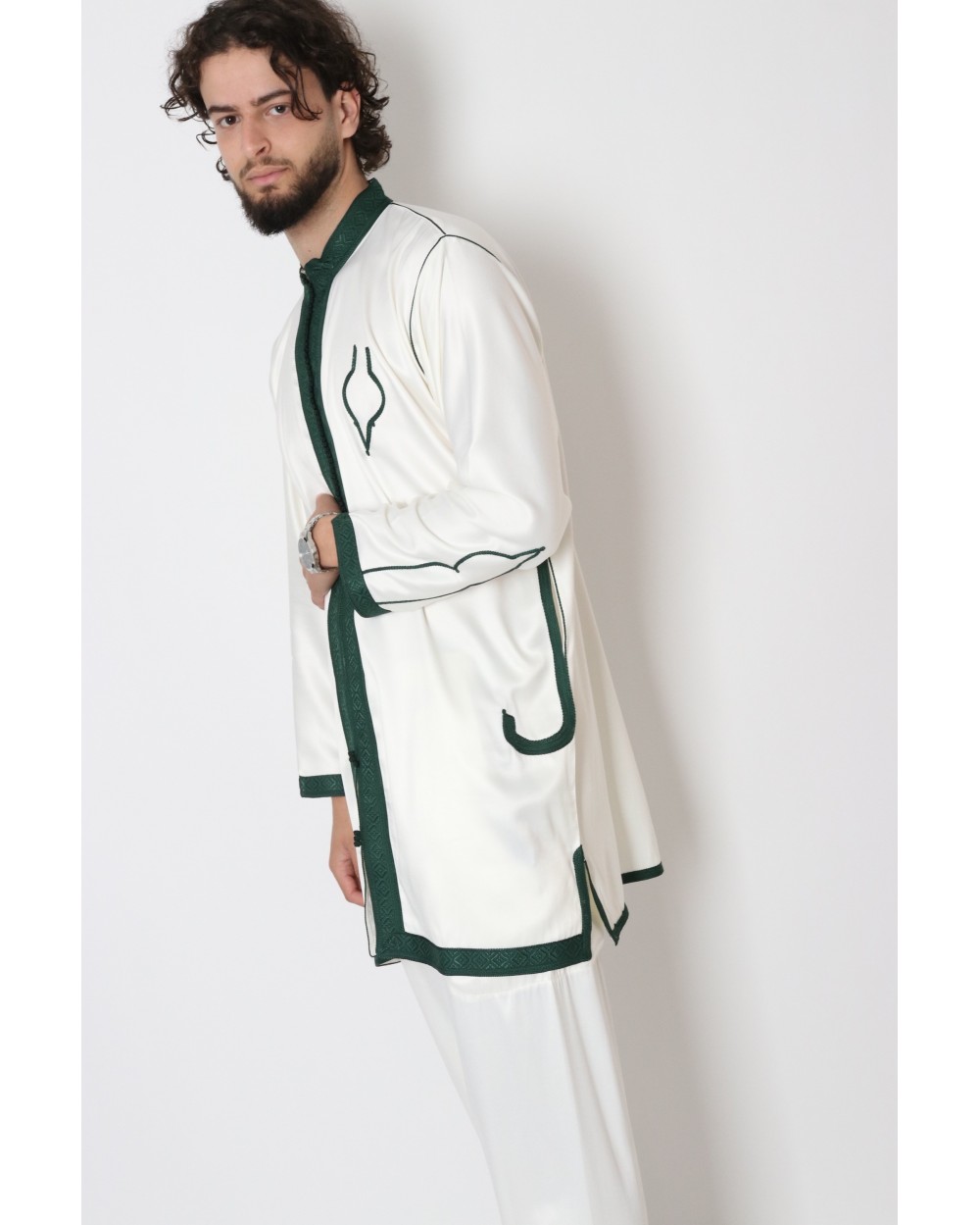 Jabador Moroccan man White / Bottle green
