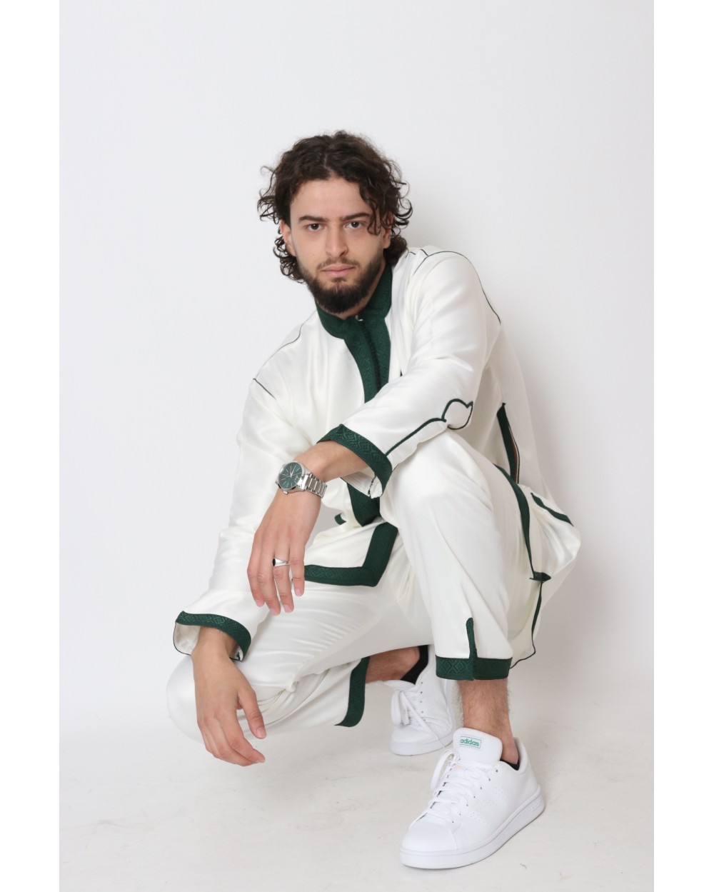 Jabador Moroccan man White / Bottle green
