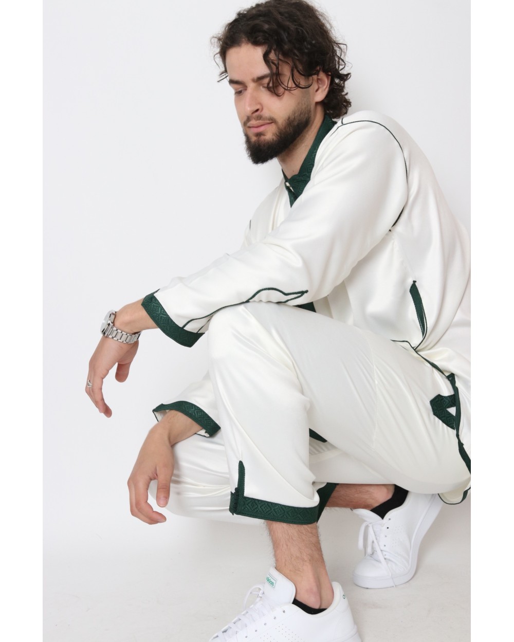 Jabador Moroccan man White / Bottle green