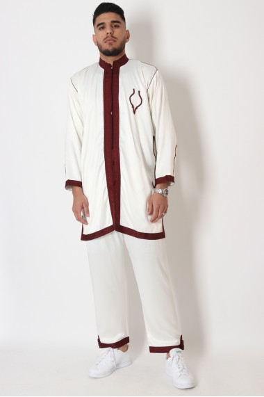 Jabador homme marocain Blanc / Bordeaux