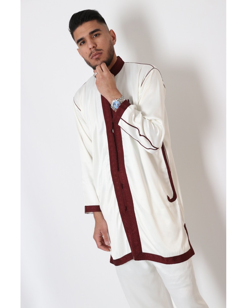 Jabador Moroccan man White / Burgundy
