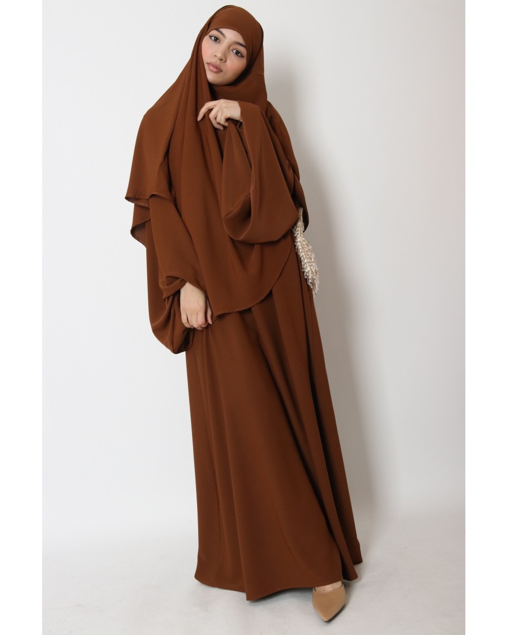 Ensemble Nouheila abaya manche bouffante khimar