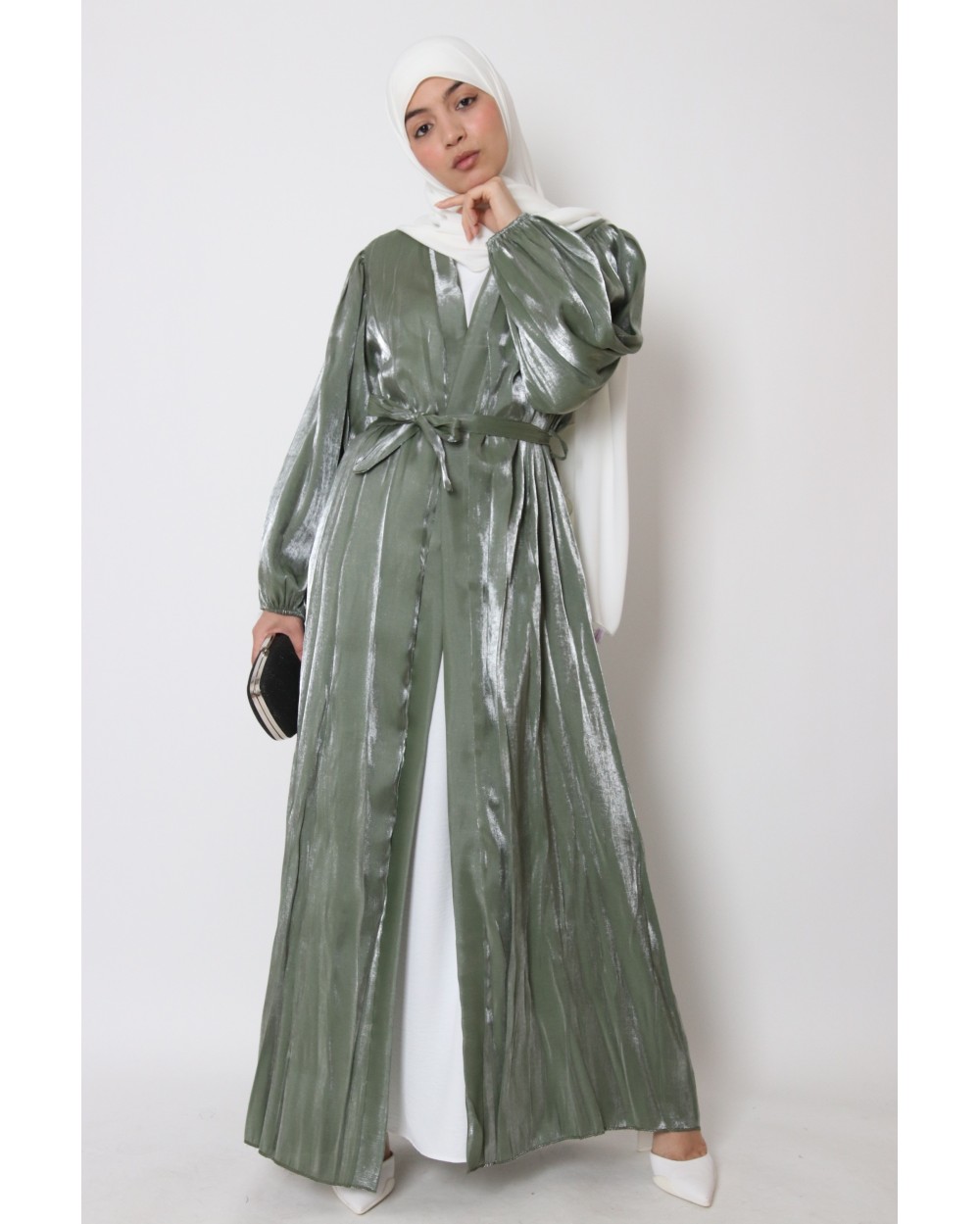 Satin puff sleeve kimono