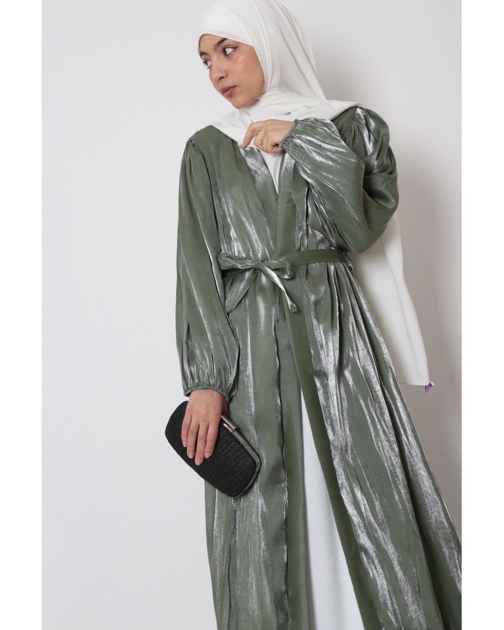 Satin puff sleeve kimono