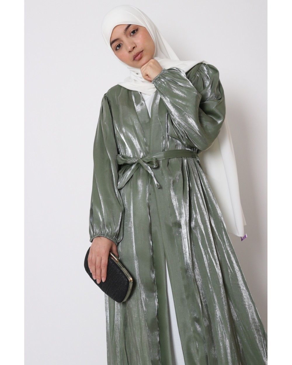 Satin puff sleeve kimono