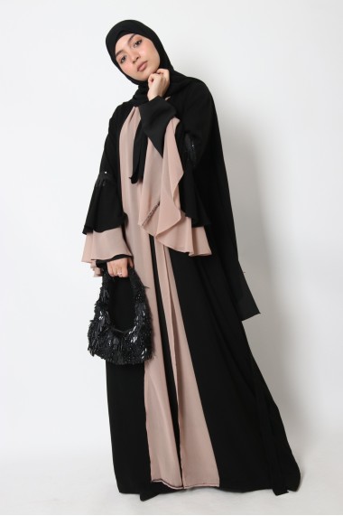 Kimono bicolore manches à volant strass