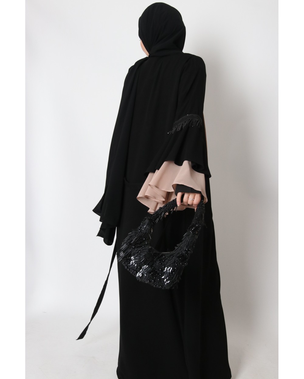 Kimono bicolore manches à volant strass