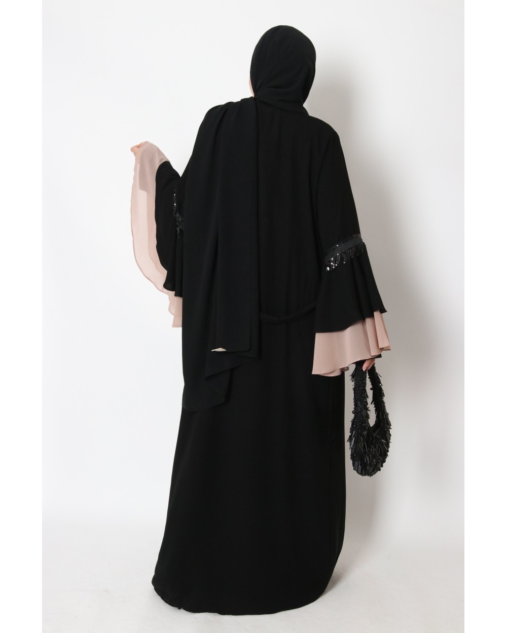 Kimono bicolore manches à volant strass