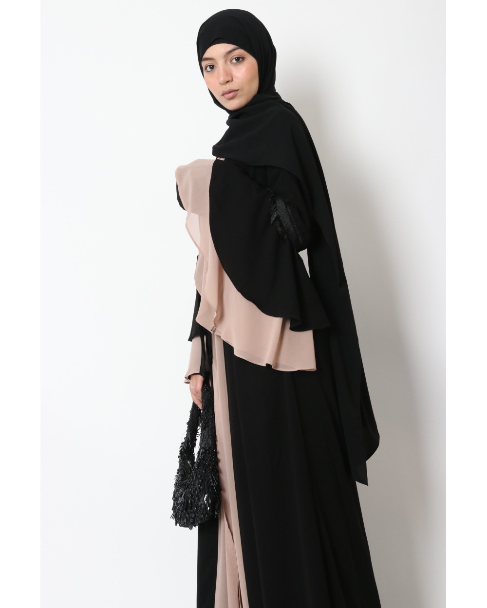 Kimono bicolore manches à volant strass