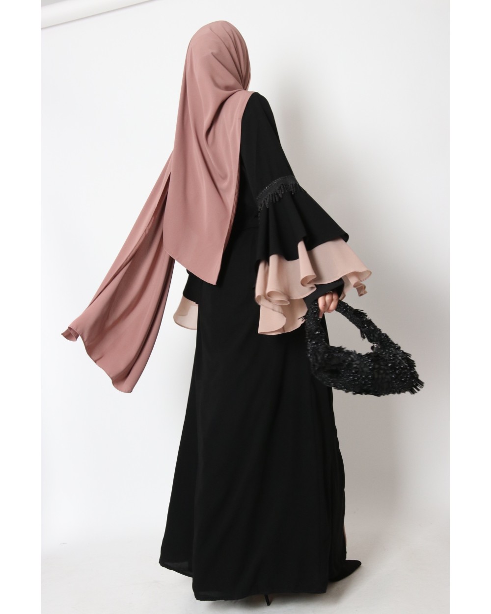 Kimono bicolore manches à volant strass