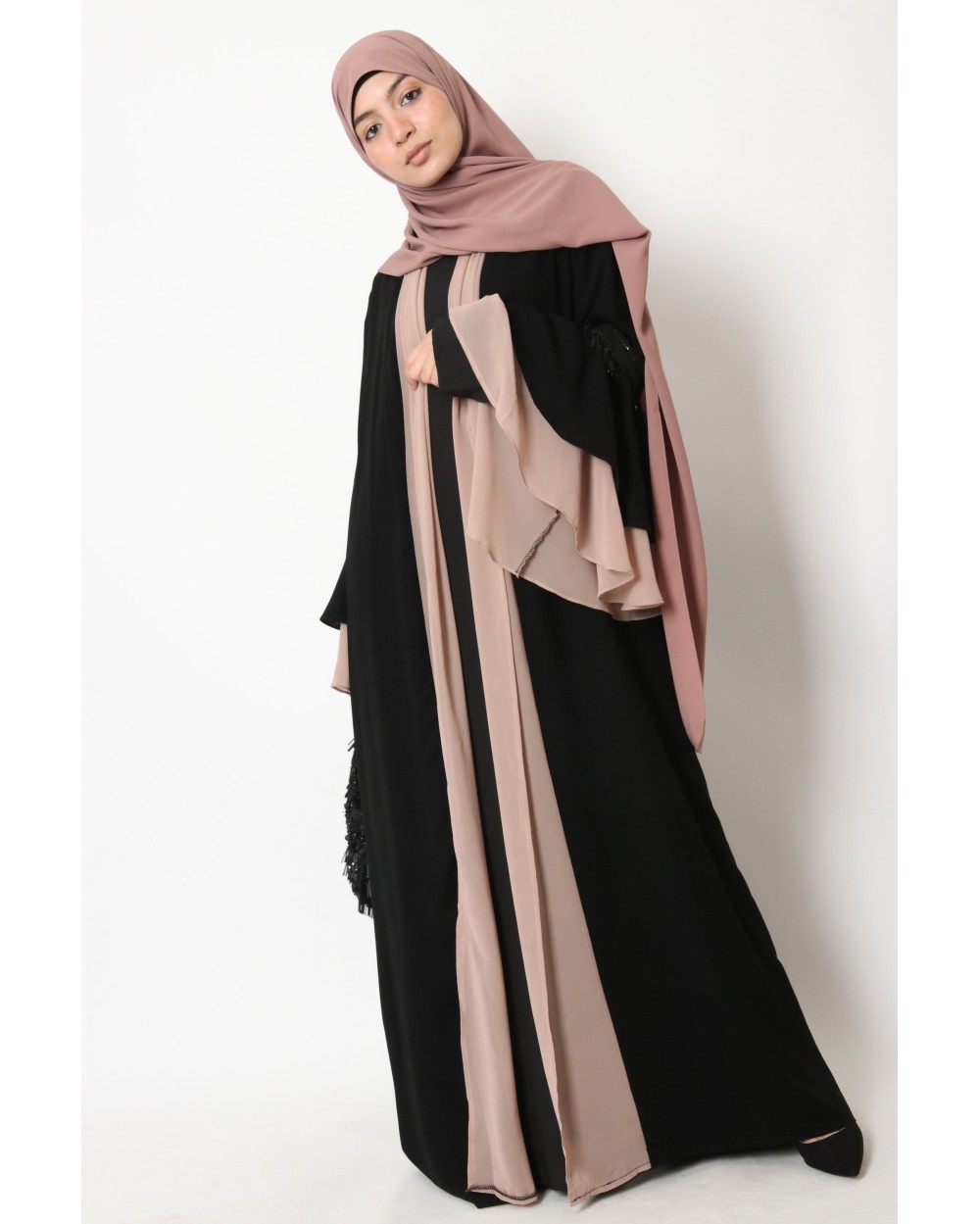 Kimono bicolore manches à volant strass