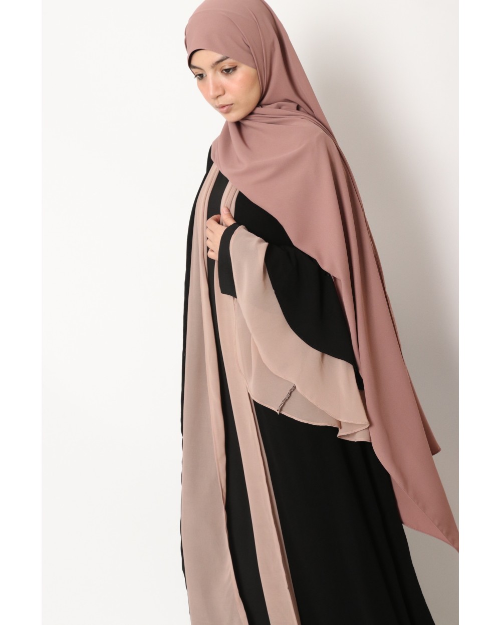 Kimono bicolore manches à volant strass