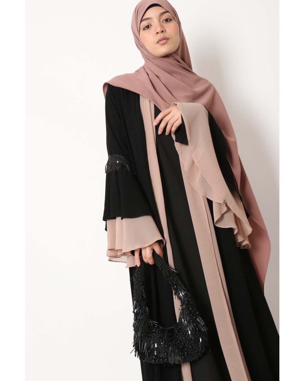 Kimono bicolore manches à volant strass