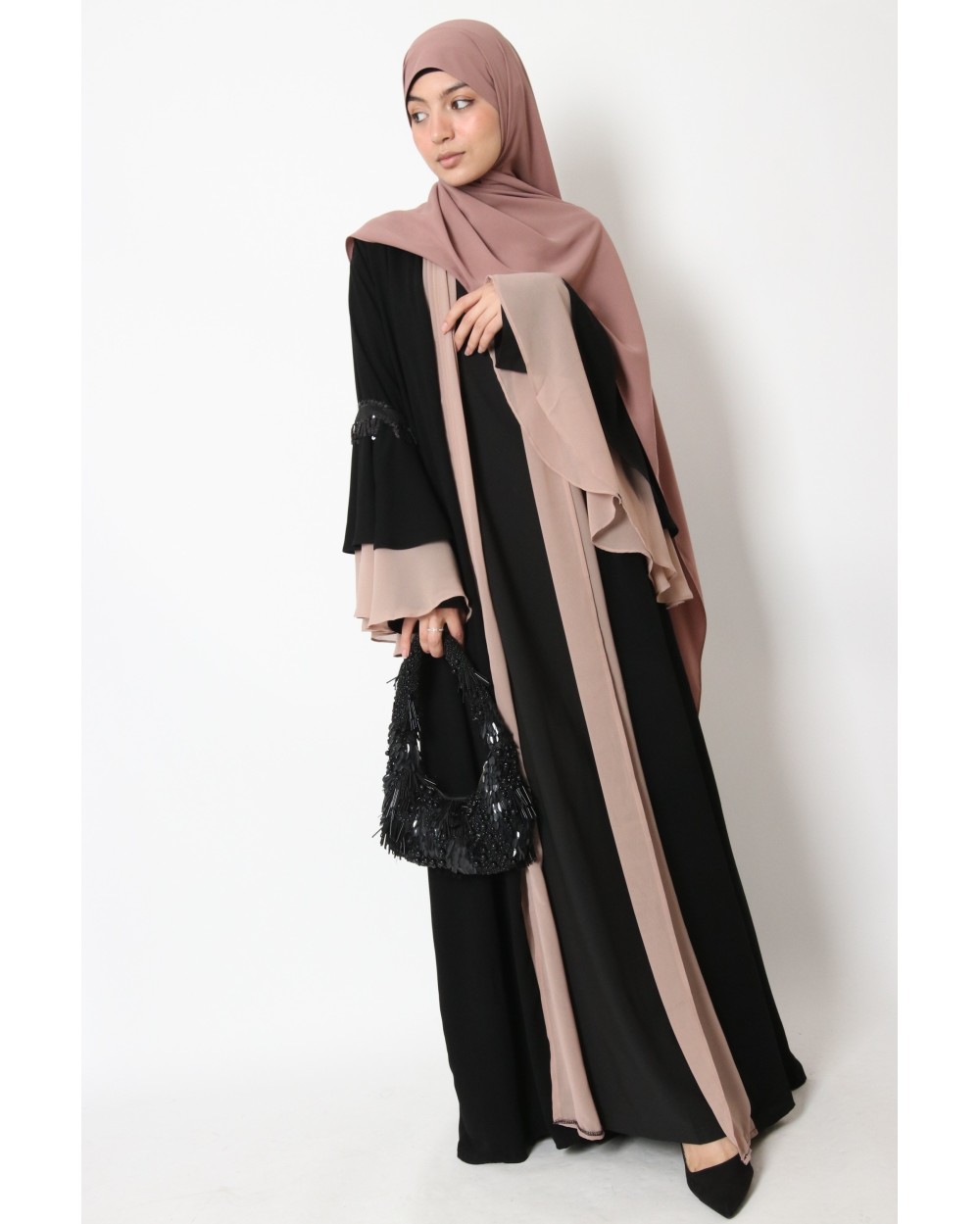 Kimono bicolore manches à volant strass