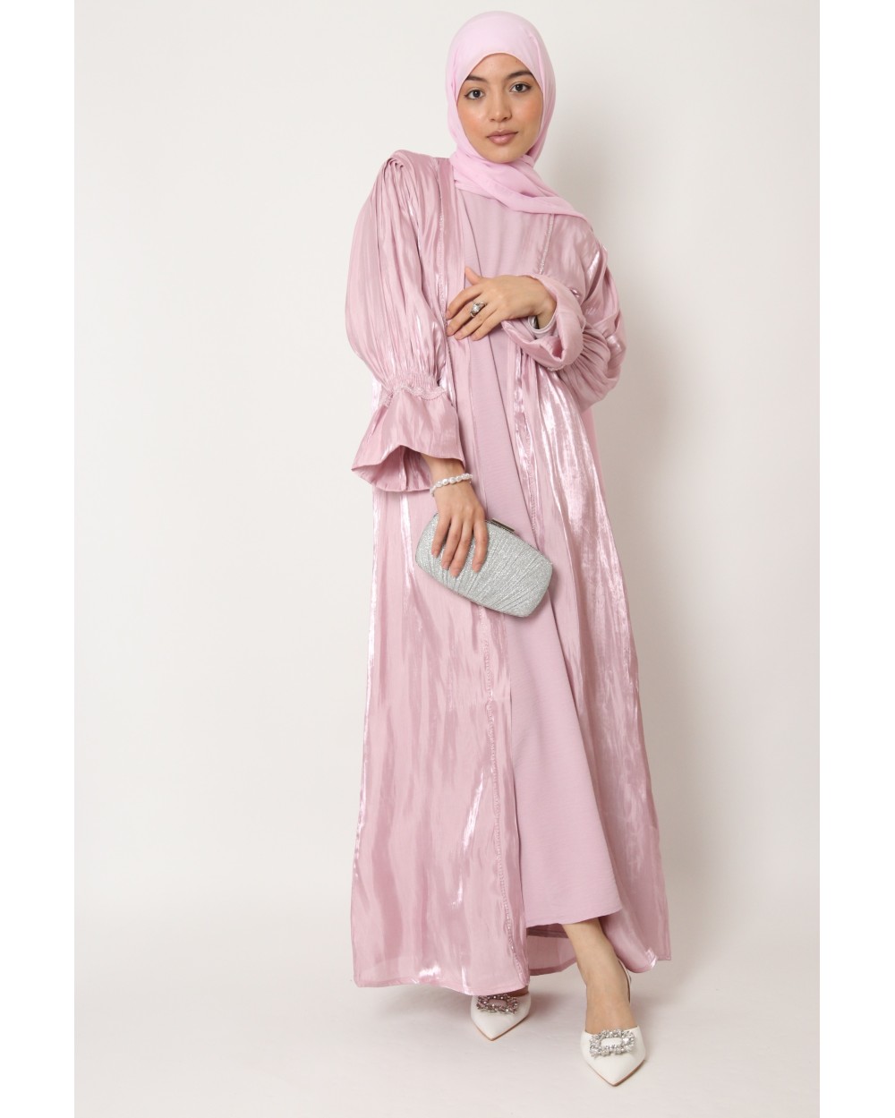 Ensemble robe kimono satiné perlé