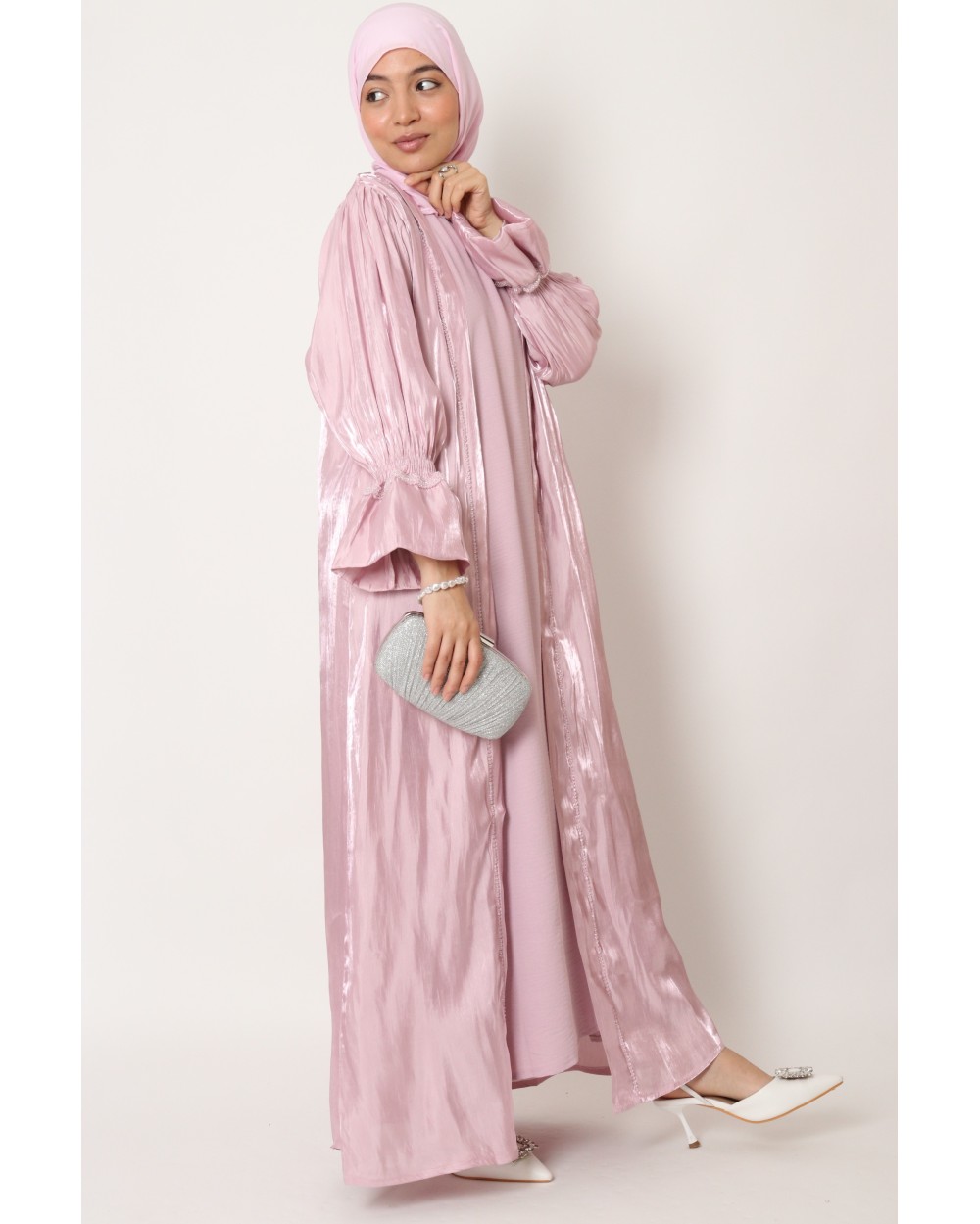 Ensemble robe kimono satiné perlé
