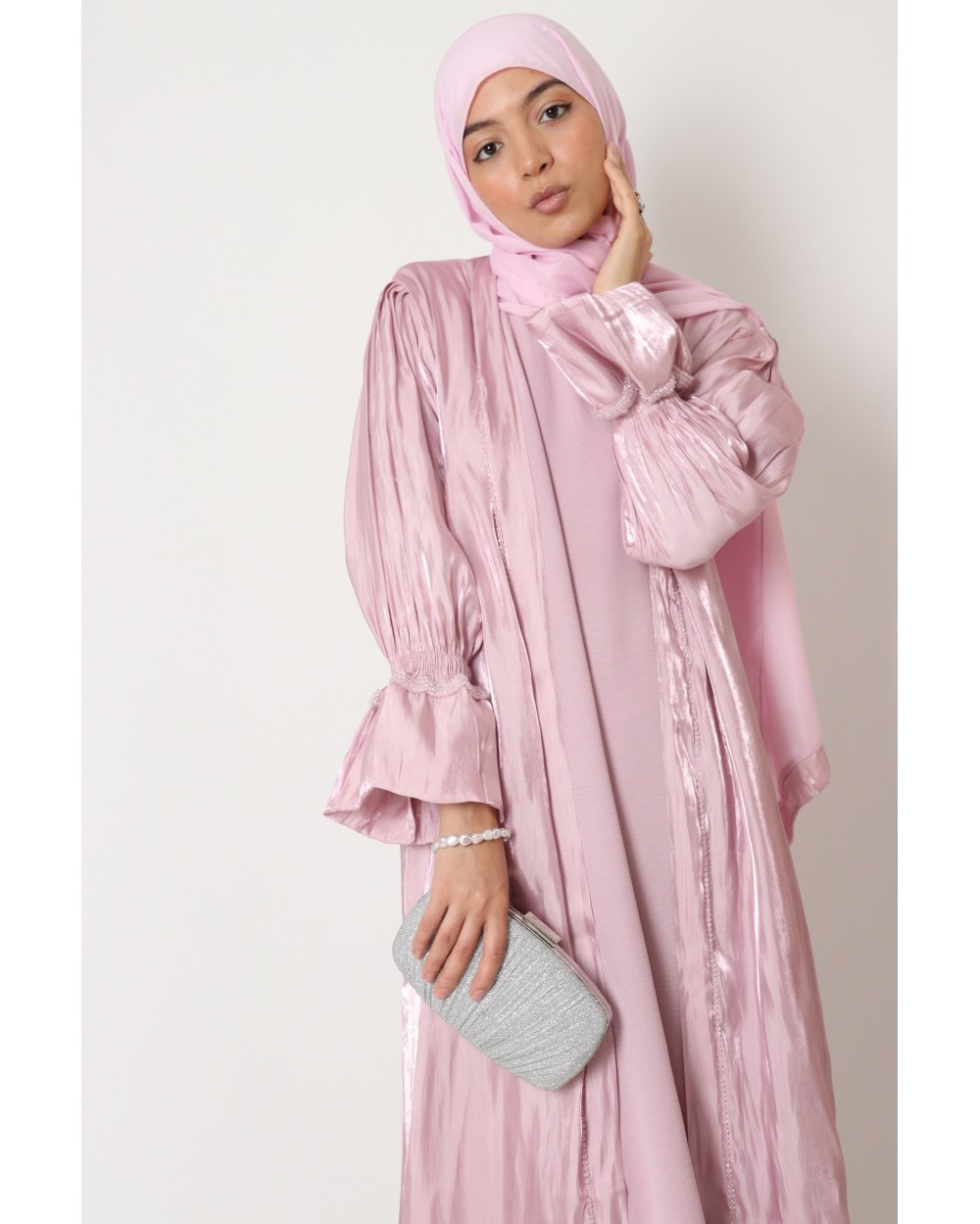 Beaded satin kimono robe set