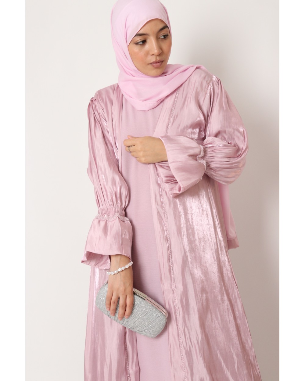 Beaded satin kimono robe set