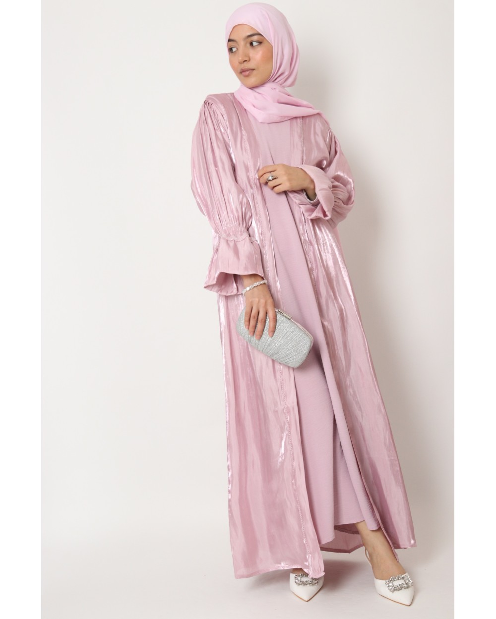 Ensemble robe kimono satiné perlé