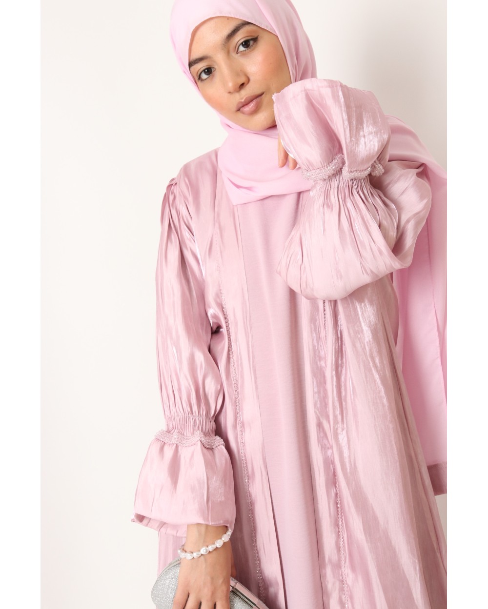 Beaded satin kimono robe set