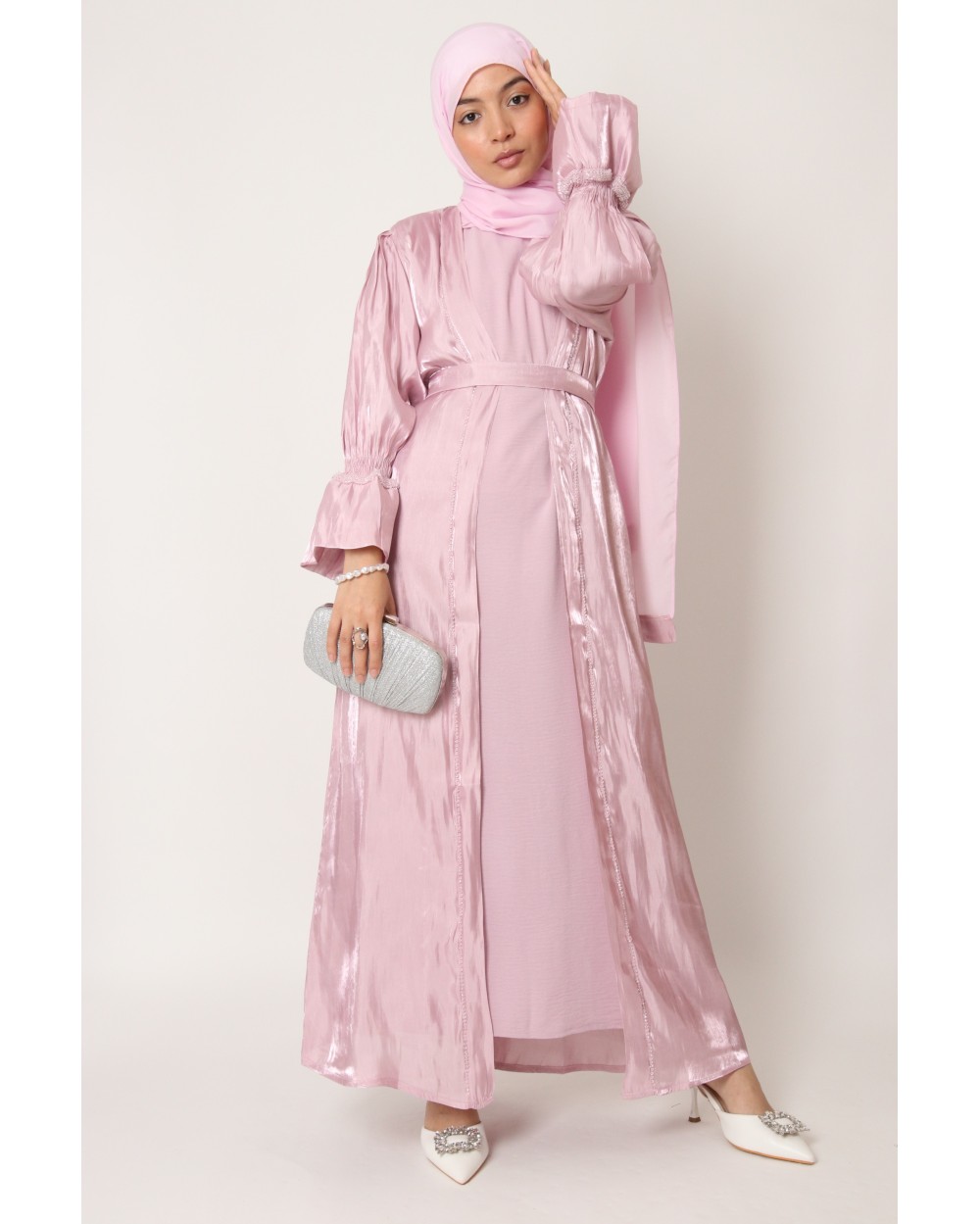 Beaded satin kimono robe set