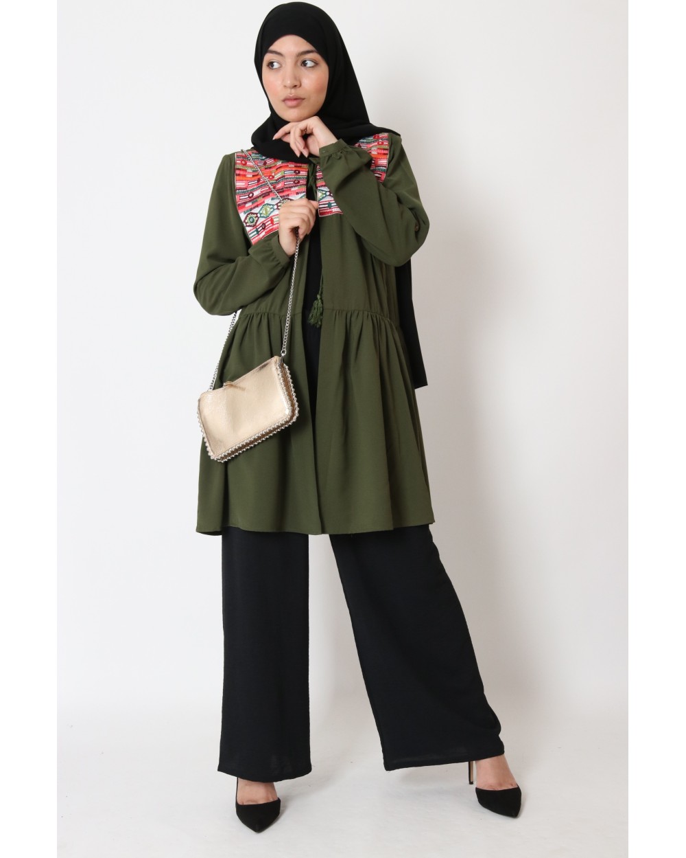 Bohemian kimono bolero mid-length with pompoms