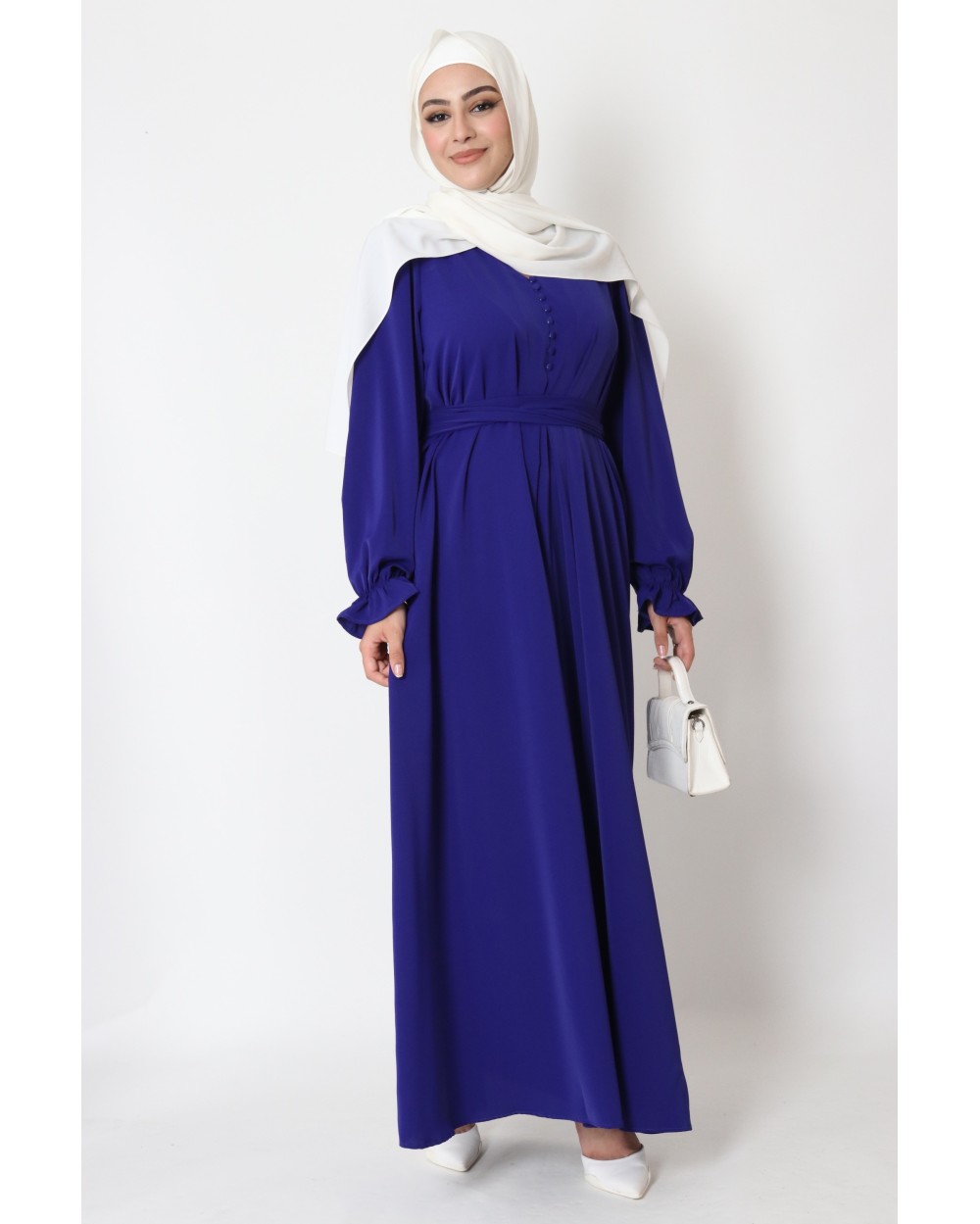 Robe col V avec boutons et manches volants