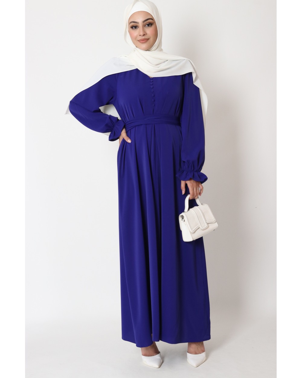 Robe col V avec boutons et manches volants