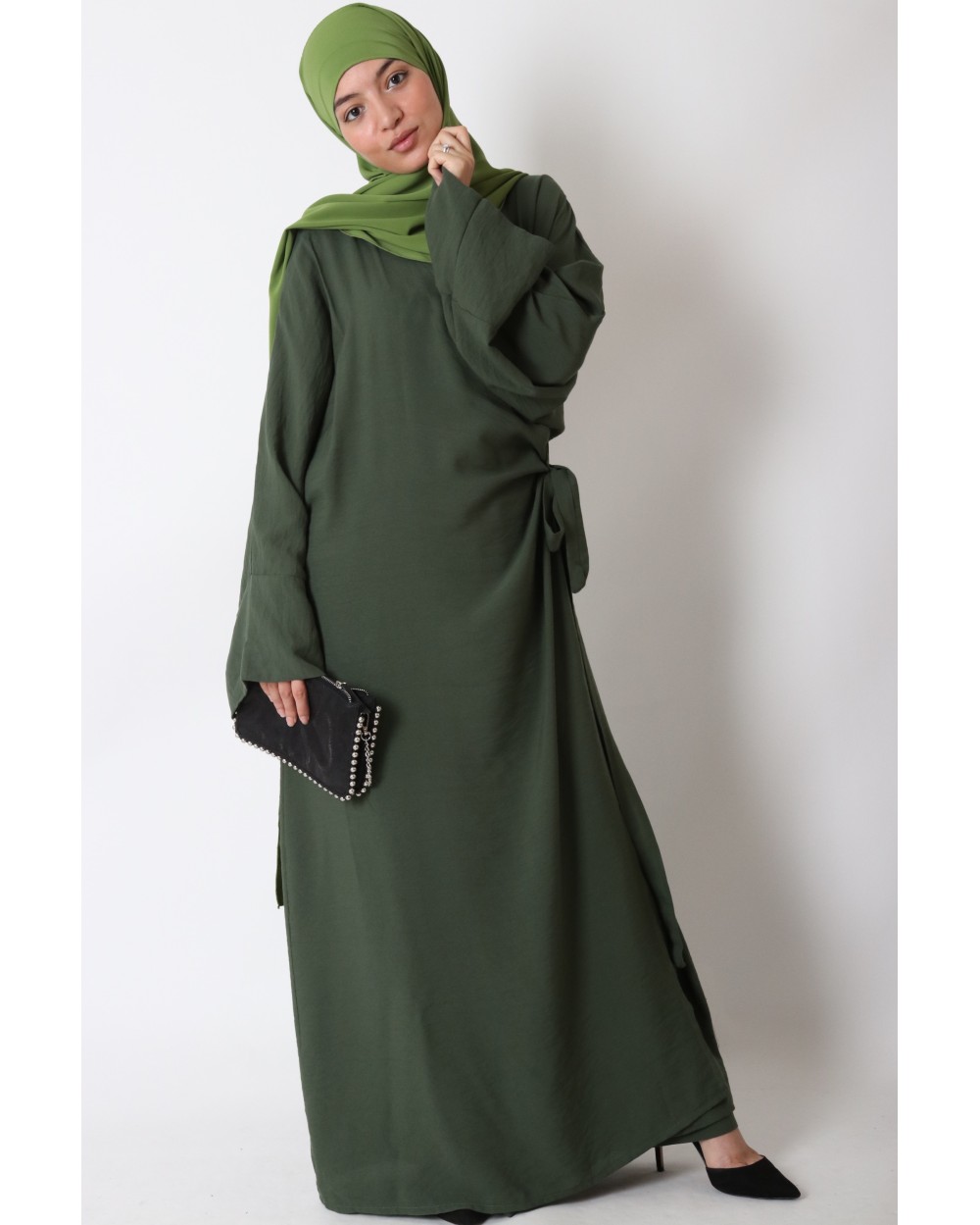 Linen wrap kimono dress Color Khaki Color Khaki