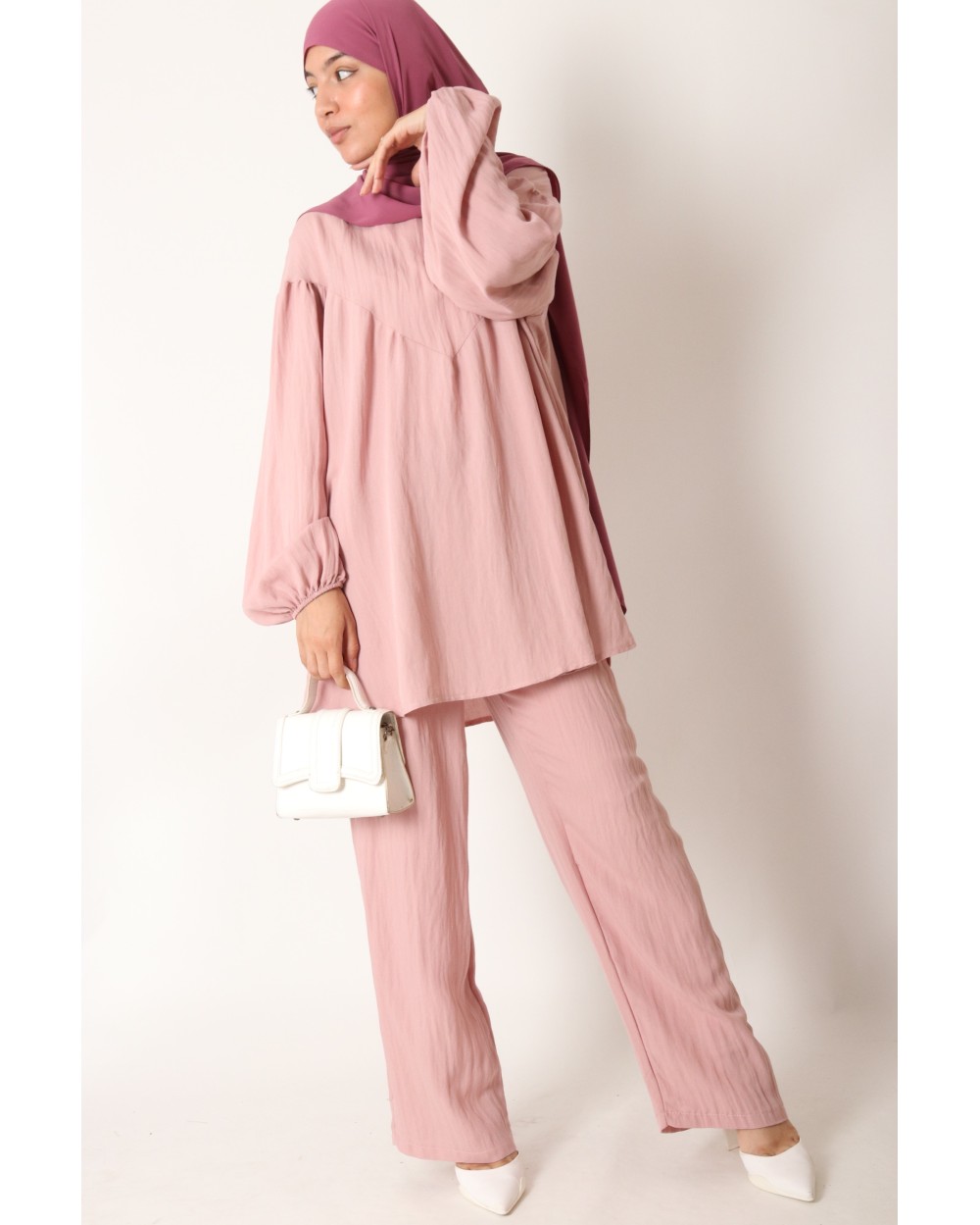 Puff sleeve linen effect set