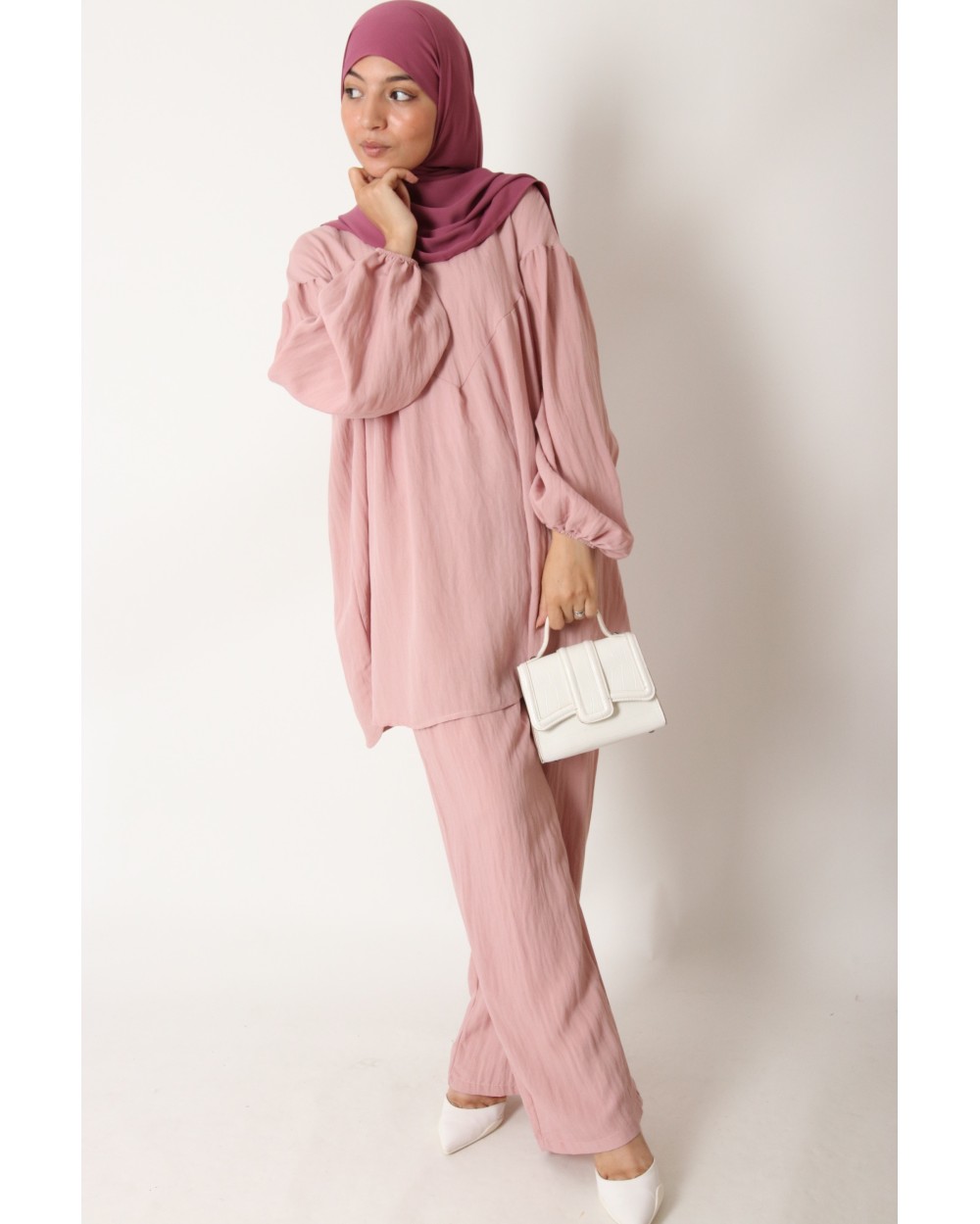 Ensemble effet lin manches bouffantes