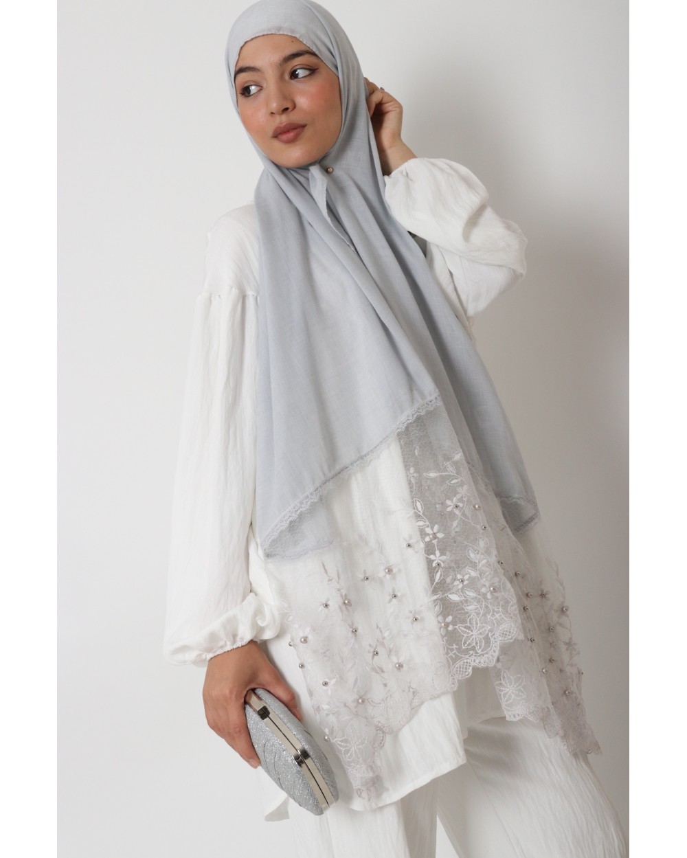 Hijab flower perlé