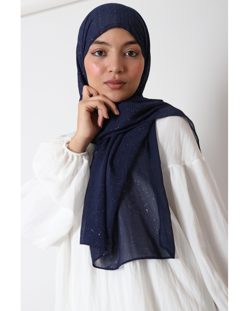 Hijab rectangulaire crêpe fine pailletée