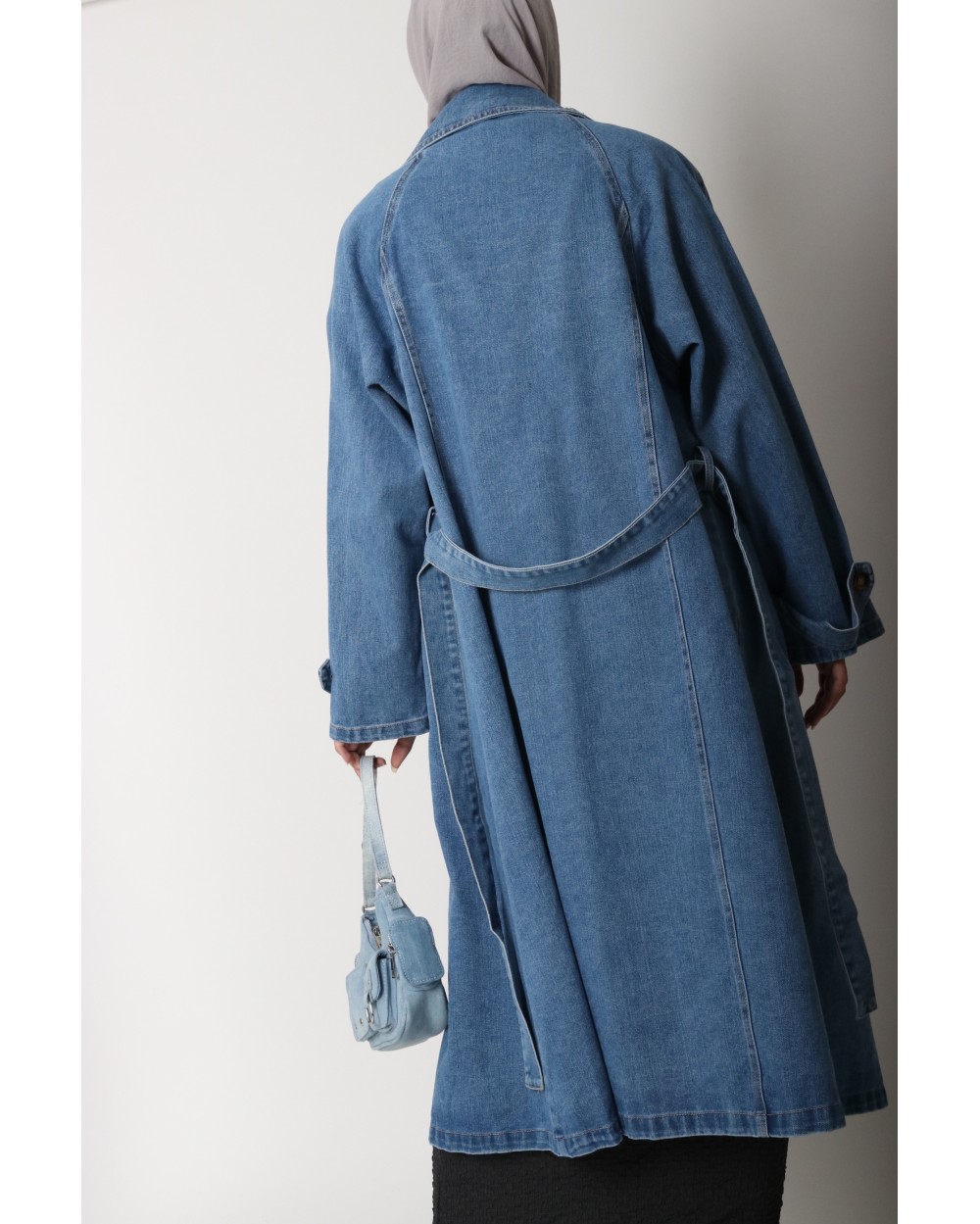 Long denim trench coat