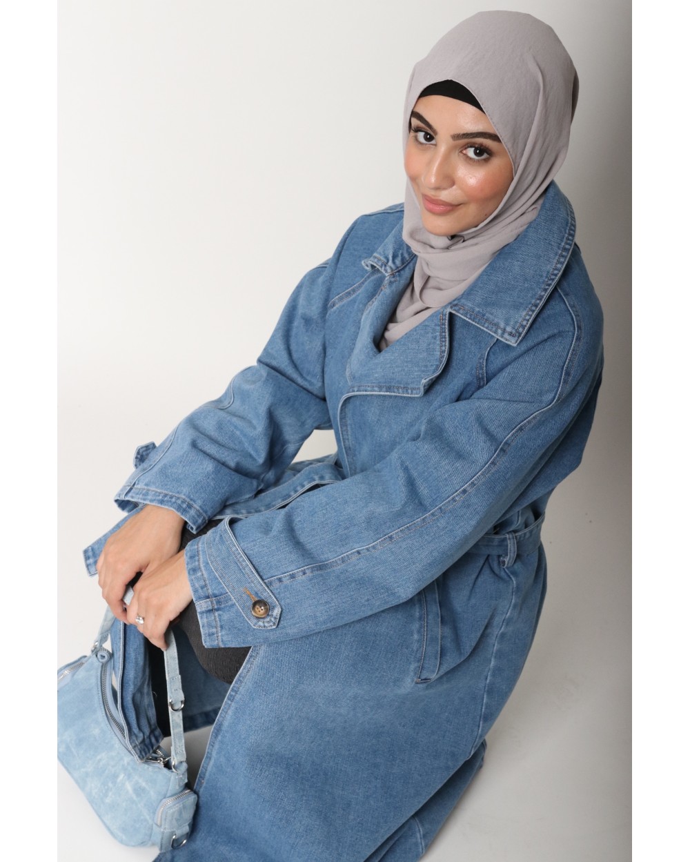 Long denim trench coat