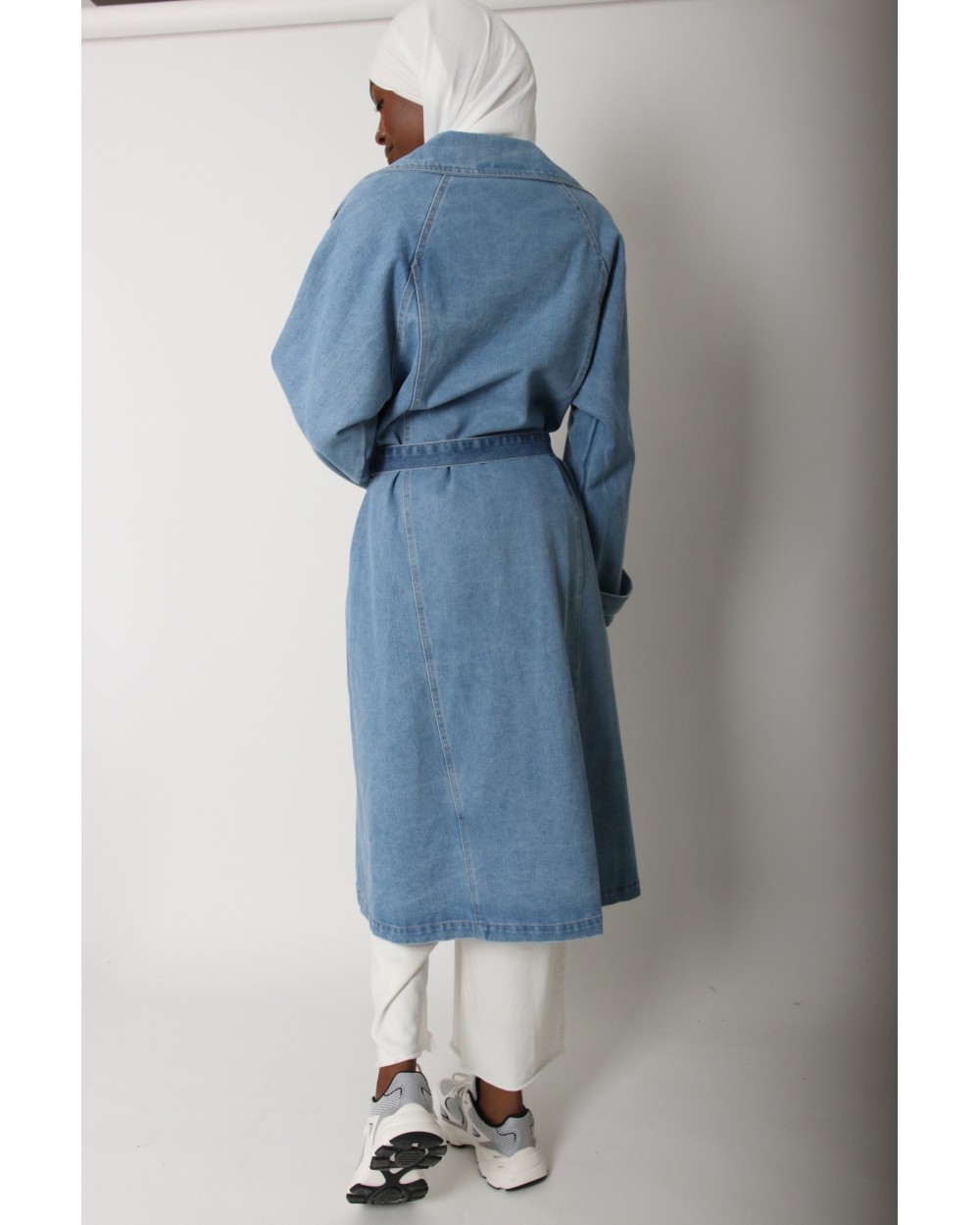 Long denim trench coat