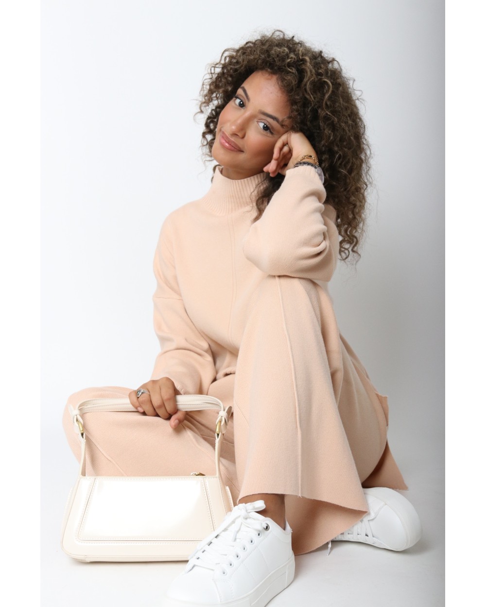 High-neck sweater and pants set