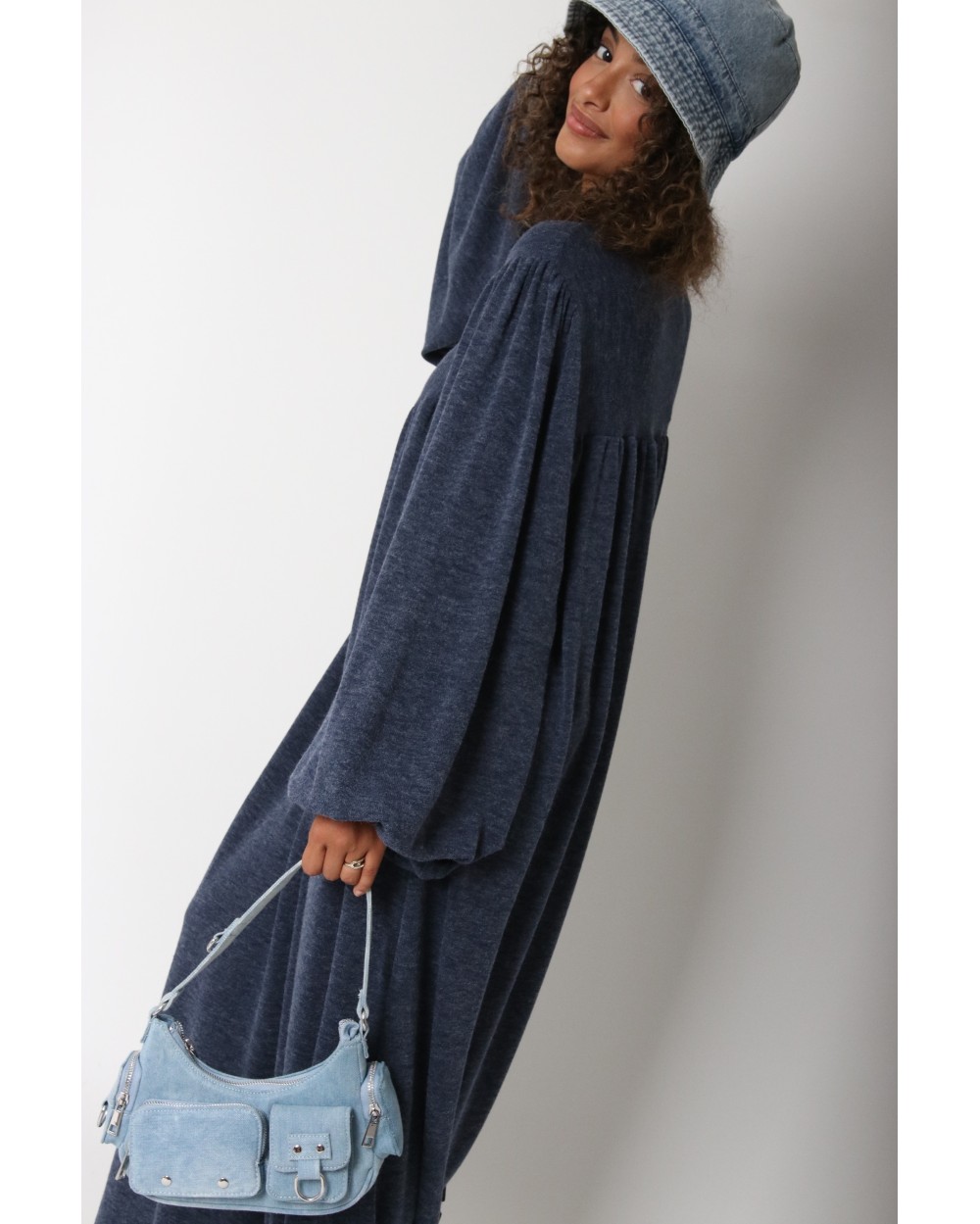 Long puff sleeve sweater dress