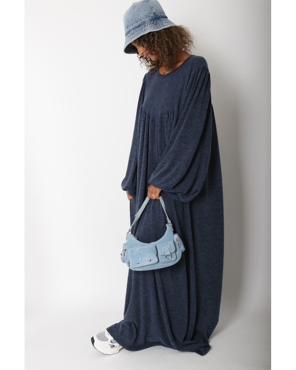 Long puff sleeve sweater dress