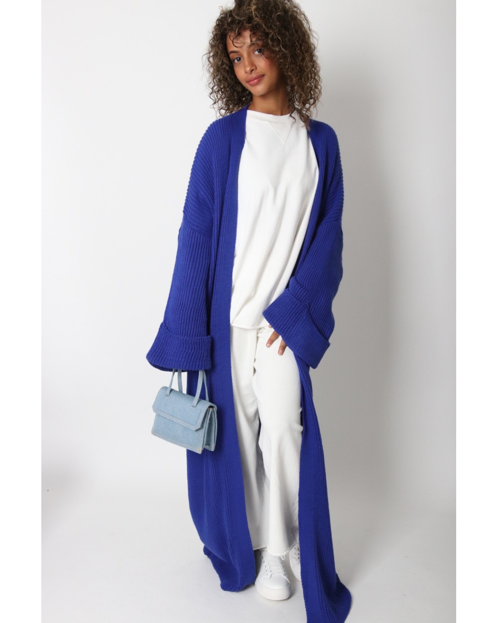 Gilet long maille manches revers