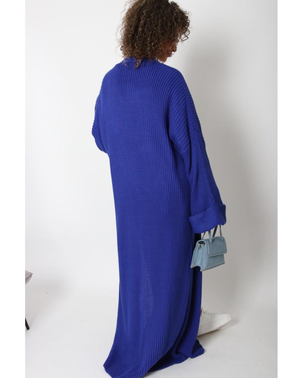 Long knit cardigan with cuffed sleeves