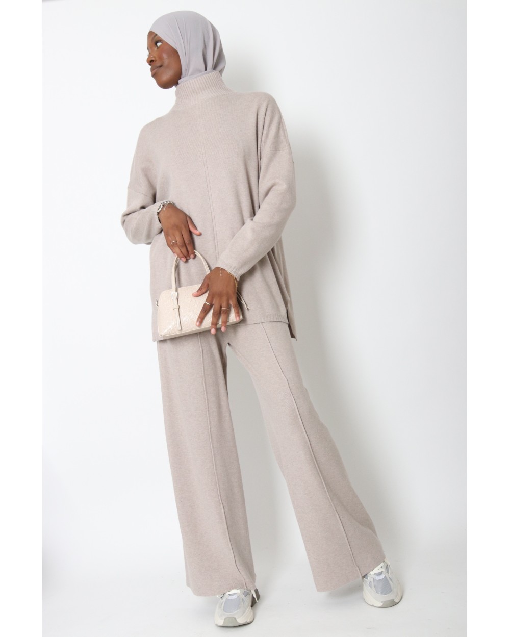 High-neck sweater and pants set
