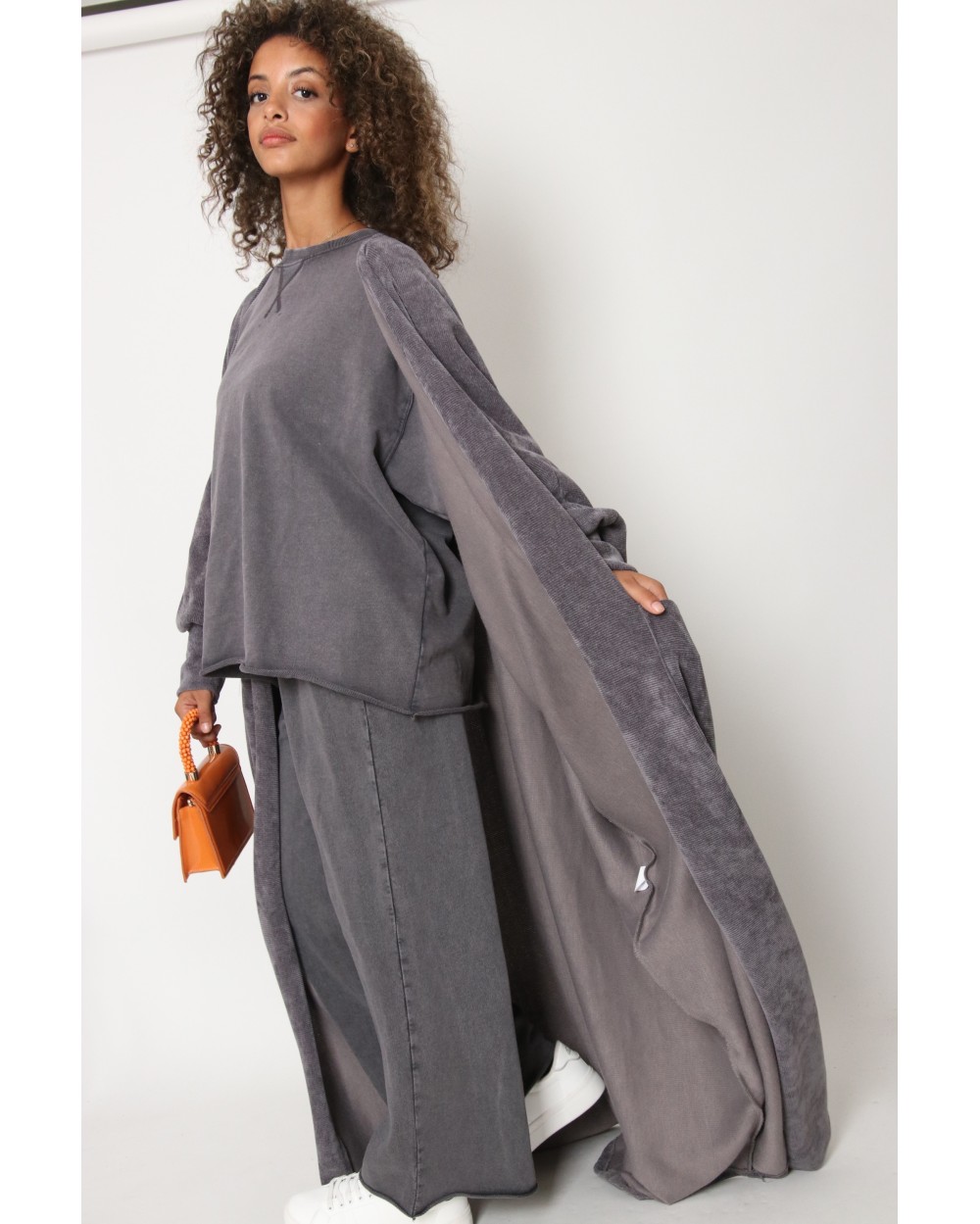 Oversized suede kimono