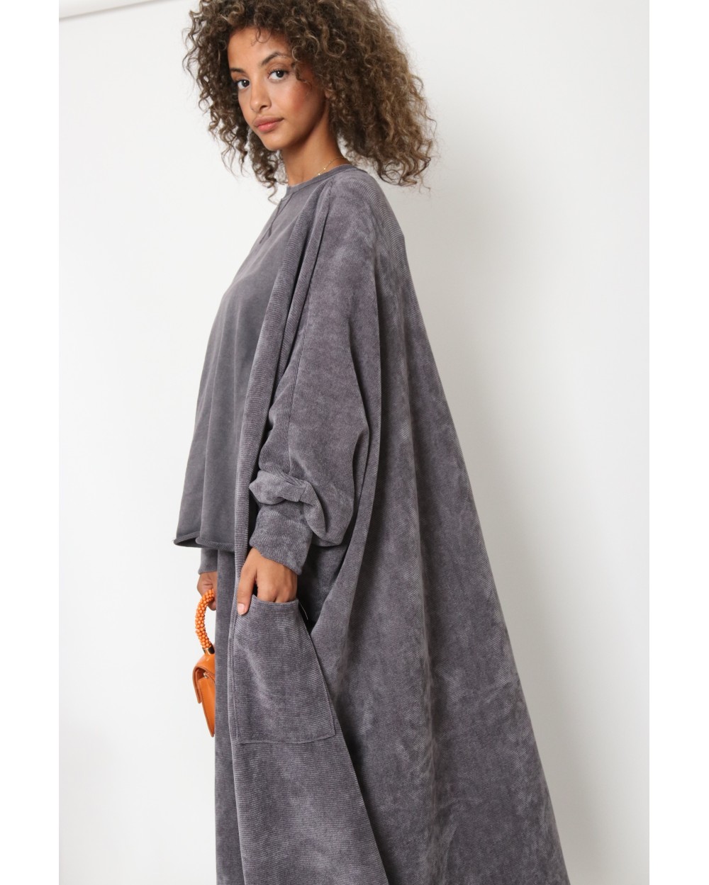 Oversized suede kimono