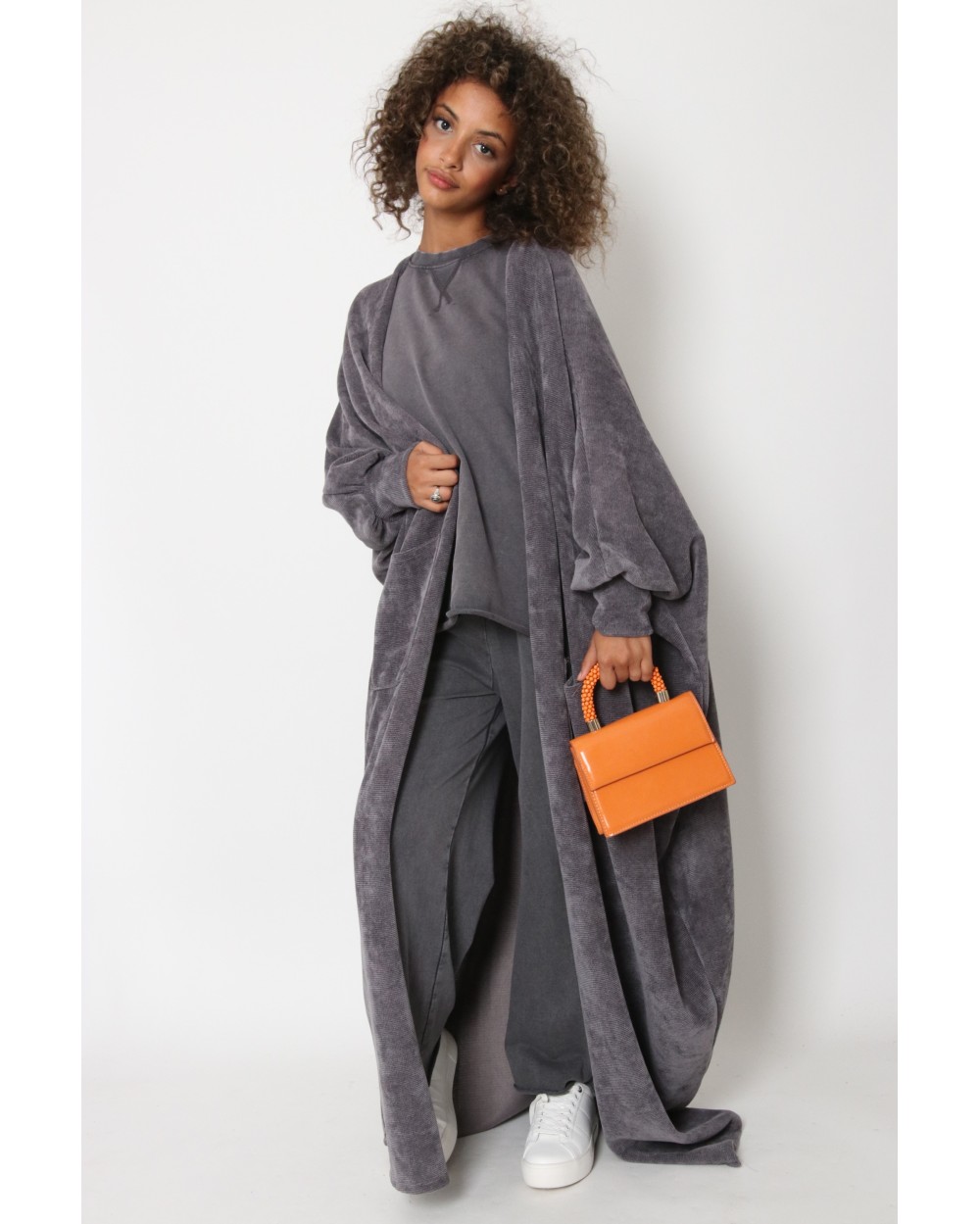 Oversized suede kimono