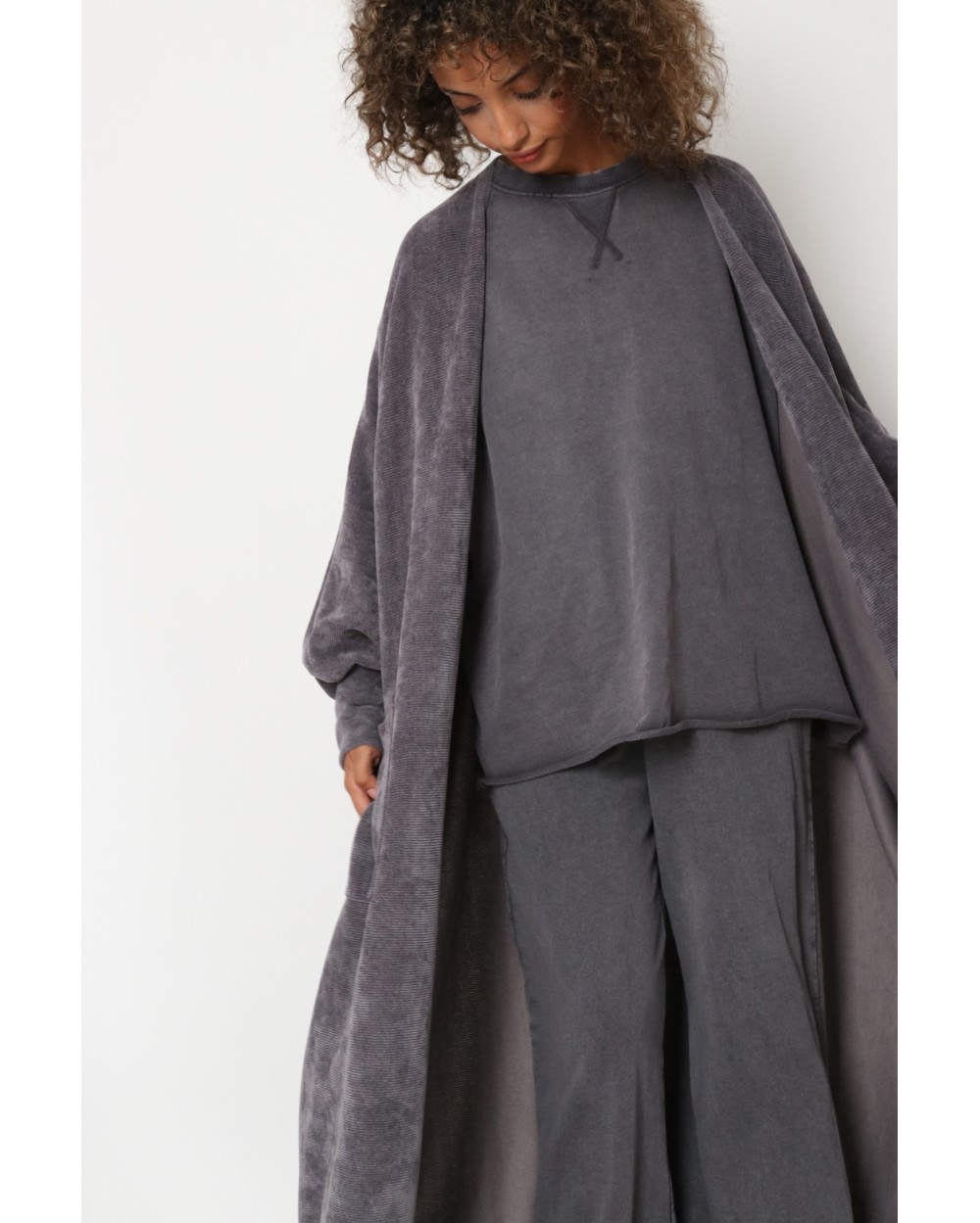 Oversized suede kimono