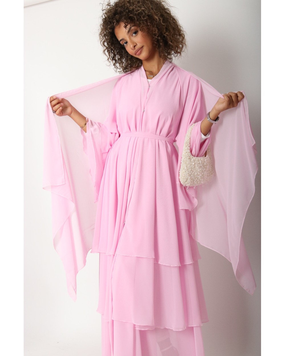 Chiffon Ruffle Kimono Abaya